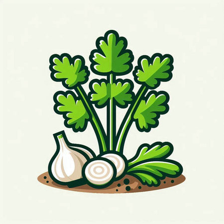 Coriander, garlic and parsley plant. Vector illustration.のイラスト素材