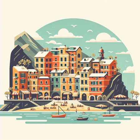Cityscape of La Spezia, Italy. Vector illustration.のイラスト素材