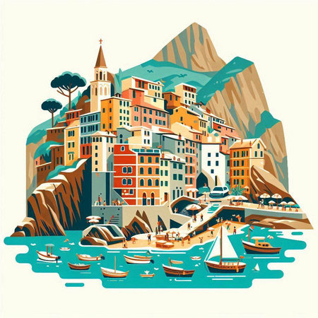 Vernazza, Cinque Terre, Liguria, Italyのイラスト素材