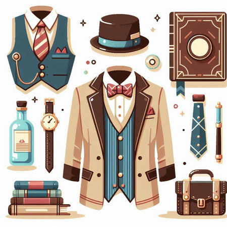 Set of men's clothing and accessories. Vector illustration in cartoon style.のイラスト素材