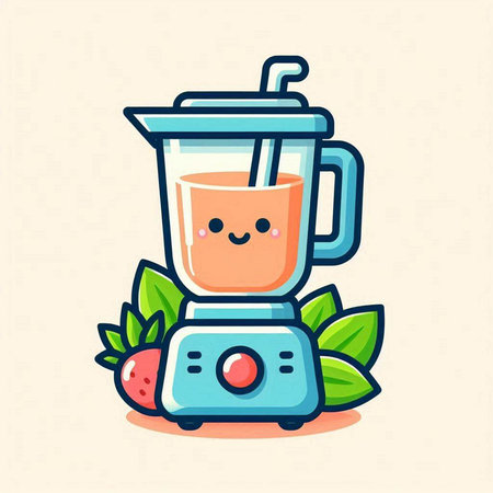 Smiling smoothie in a blender. Vector illustration in cartoon style.のイラスト素材