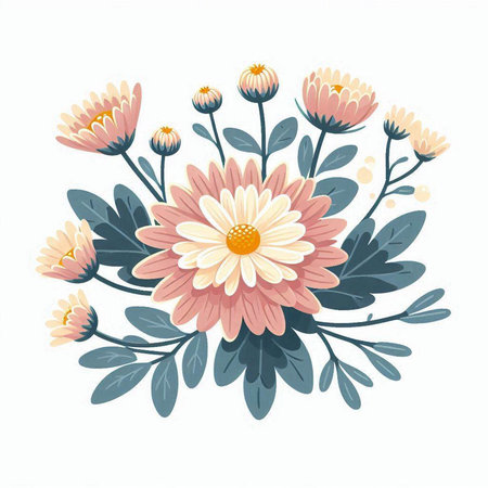 Floral bouquet with chrysanthemum flowers. Vector illustration.のイラスト素材