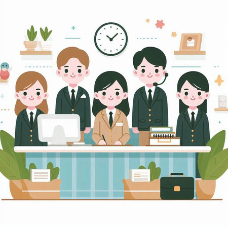 Business people working at the desk in the office. Vector illustration.のイラスト素材