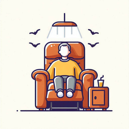 Vector illustration of a man sitting in an armchair at home.のイラスト素材
