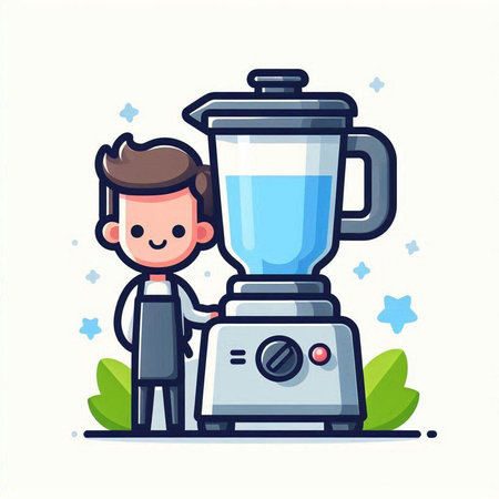 Man and Blender. Flat design style modern vector illustration concept.のイラスト素材