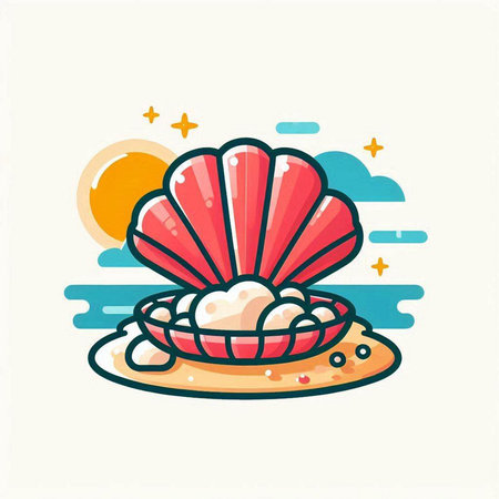 Sea shell icon. Vector illustration of a sea shell on a sandy beach.のイラスト素材