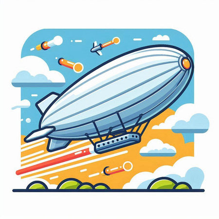 Airship flying in the sky. Colorful flat vector illustration.のイラスト素材