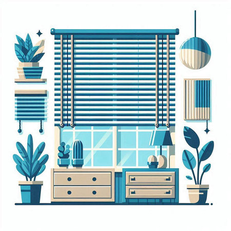 Living room with windows, furniture and plants. Flat style vector illustration.のイラスト素材