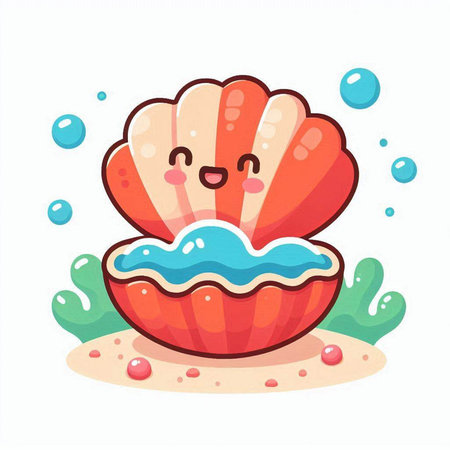 Cute cartoon seashell. Vector illustration isolated on white background.のイラスト素材