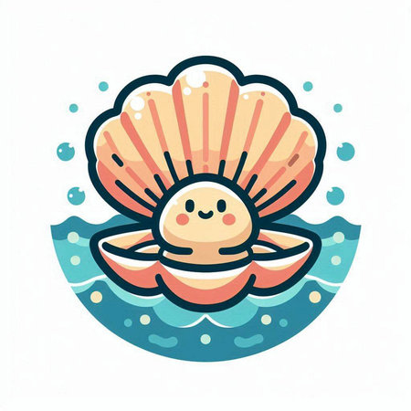 Illustration of a cute cartoon seashell on a white background.のイラスト素材