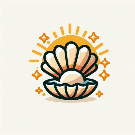 Sea shell with sunburst. Vector illustration in a flat style.のイラスト素材