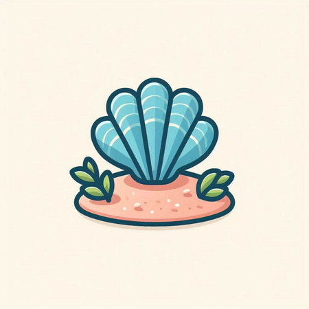 Illustration of a seashell on a coral. Vector illustration.のイラスト素材