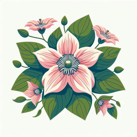 Beautiful floral background with pink flowers and green leaves. Vector illustration.のイラスト素材
