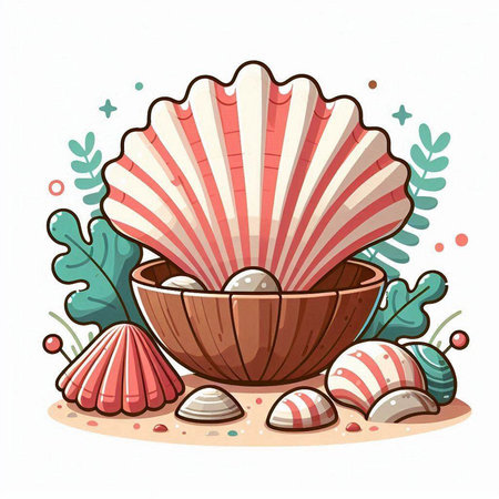 Illustration of a seashell on the sand. Vector illustration.のイラスト素材