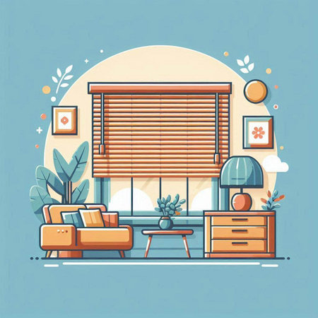 Living room interior with furniture and window. Flat style vector illustration.のイラスト素材