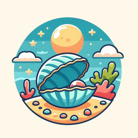 Vector illustration of a sea shell on an island in the sea.のイラスト素材