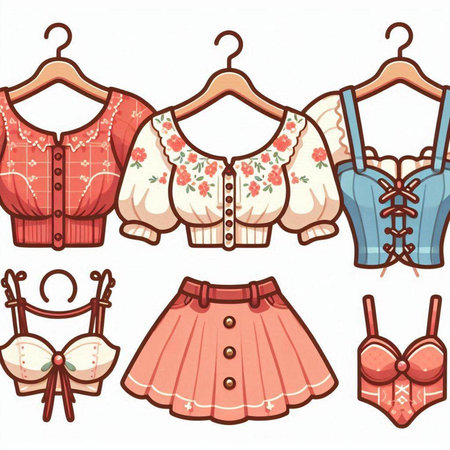 Vector set of women's clothing and accessories on a white background.のイラスト素材