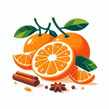 Citrus fruit, orange, cinnamon, star anise, vector illustrationのイラスト素材