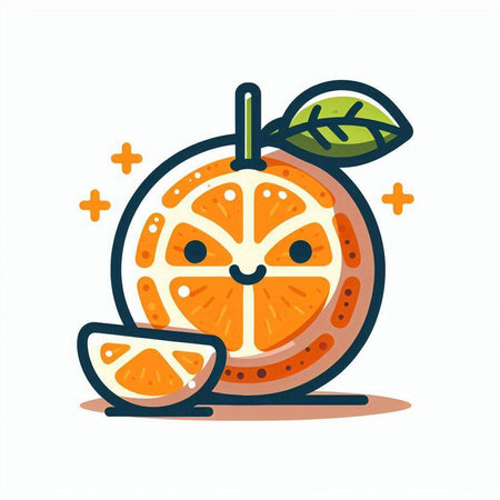 Cute orange fruit character. Vector illustration in cartoon flat style.のイラスト素材