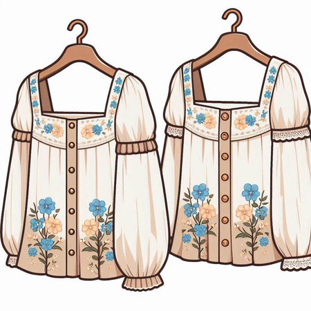 Vintage blouse with flowers on a hanger. Vector illustrationのイラスト素材