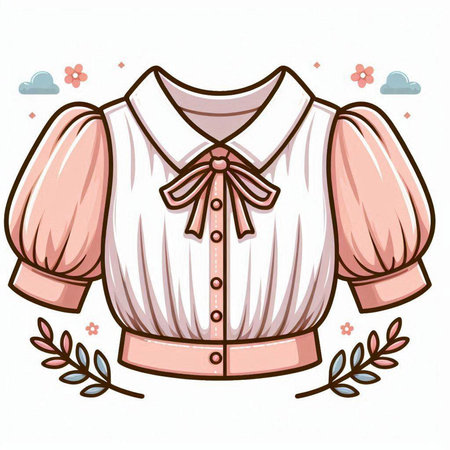 Illustration of a blouse with a floral pattern and a bowのイラスト素材