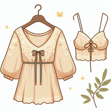 Set of women's clothing on a hanger. Vector illustration.のイラスト素材