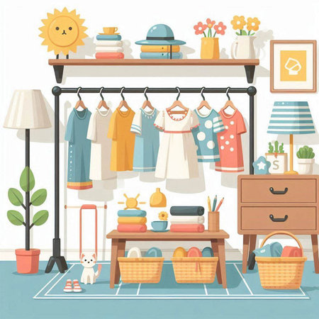 Interior of childrens room with furniture and toys. Vector illustrationのイラスト素材