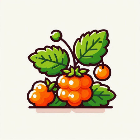 Raspberry fruit with leaves and berries, vector illustration, flat styleのイラスト素材