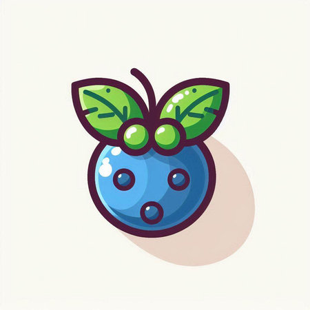 Blueberry fruit icon with green leaves isolated on white background. Vector illustration.のイラスト素材