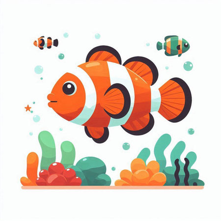Clown fish. Underwater world. Vector illustration in cartoon styleのイラスト素材