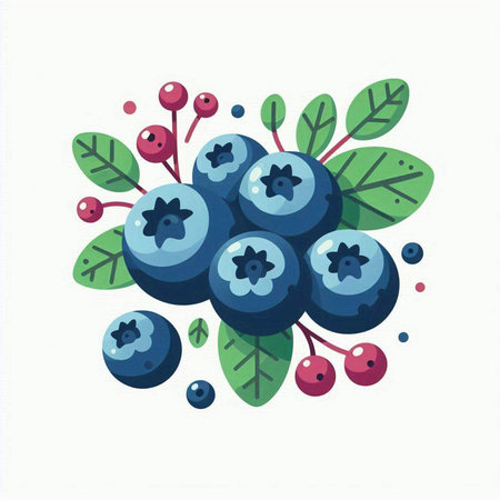 Blueberries with leaves on white background. Vector illustration of berries.のイラスト素材