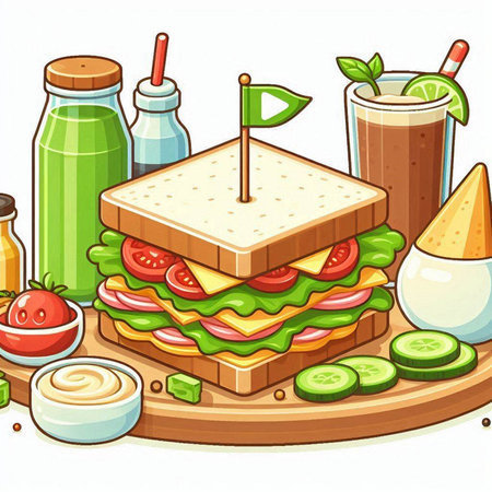 Illustration of a Sandwiches with Fruits and Vegetablesのイラスト素材