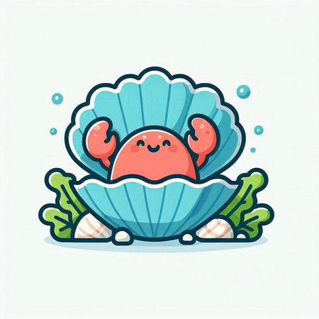 Cute crab in shell. Vector illustration of a sea animal.のイラスト素材