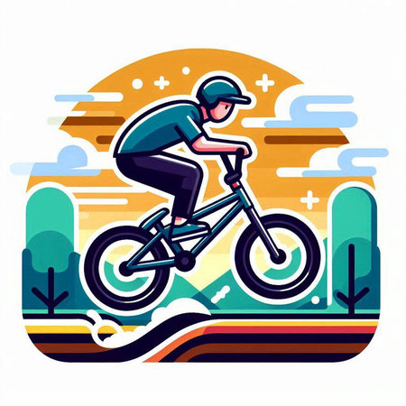 Cyclist riding on the road. Vector illustration in flat styleのイラスト素材
