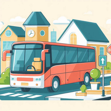 Bus on the street. Vector illustration in flat style. Eps 10のイラスト素材
