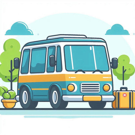 Bus in the city. Vector illustration in flat cartoon style on white background.のイラスト素材