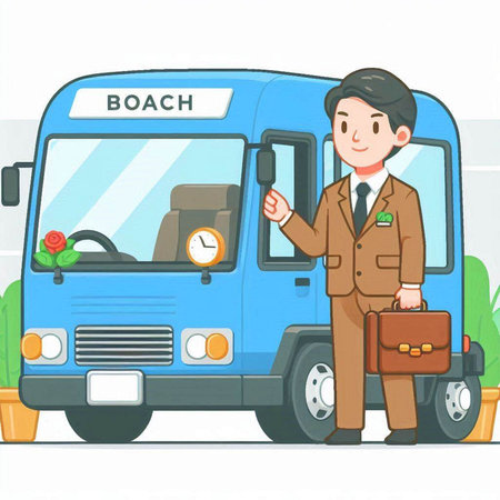 Bus driver with briefcase. Cartoon illustration of bus driver with briefcase.のイラスト素材