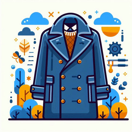 Vector illustration of a man in a coat in the autumn forest.のイラスト素材