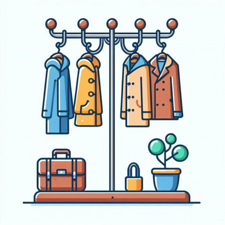 Clothes hanging on a hanger. Vector illustration in line art style.のイラスト素材