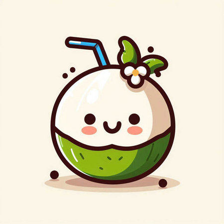 Cute cartoon coconut character vector illustration on white background. Cute coconut character design.のイラスト素材