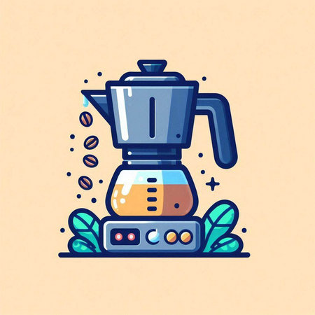 Coffee maker with coffee beans. Flat style vector illustration.のイラスト素材