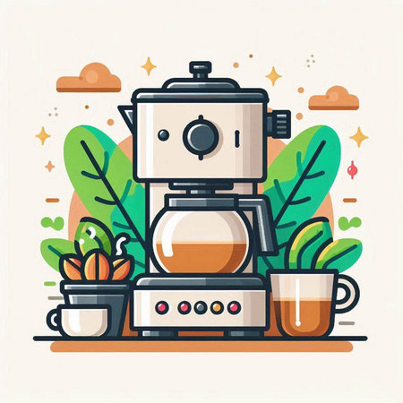 Coffee machine and cups of coffee. Flat style vector illustration.のイラスト素材