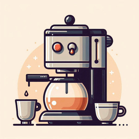 Coffee machine with cup of coffee, flat vector illustration.のイラスト素材