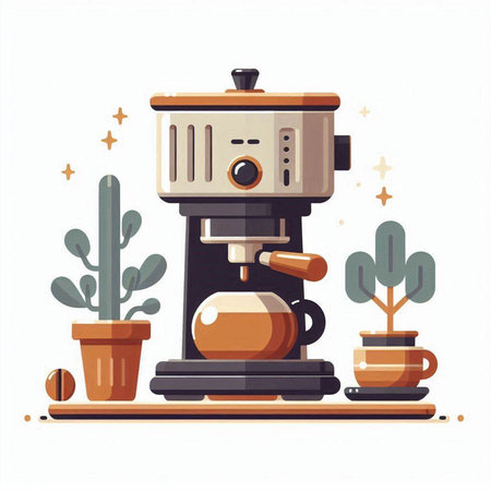 Coffee machine with coffee cups and pots. Vector illustration.のイラスト素材