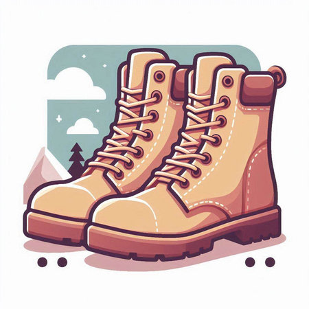 Hiking boots. Vector illustration of a hiking boot in the mountains.のイラスト素材