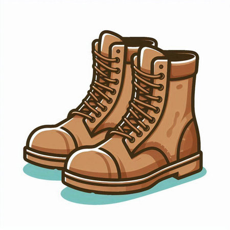 Vector illustration of a pair of brown boots on a white background.のイラスト素材
