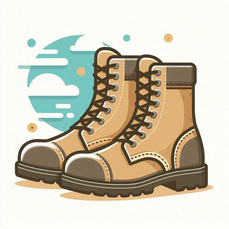 Vector illustration of hiking boots on the background of the blue sky.のイラスト素材