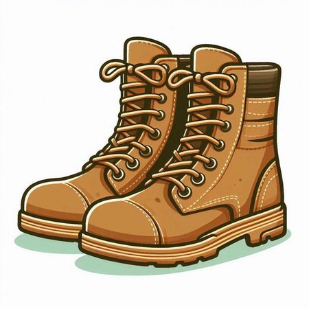 Pair of brown boots on a white background. Vector illustration.のイラスト素材