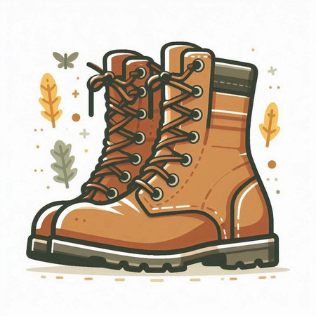 Vector illustration of brown hiking boots on white background. Flat style.のイラスト素材