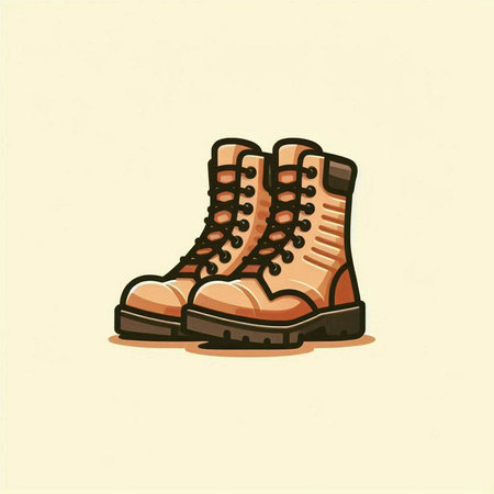 vector illustration of a pair of hiking boots in retro style on a light backgroundのイラスト素材